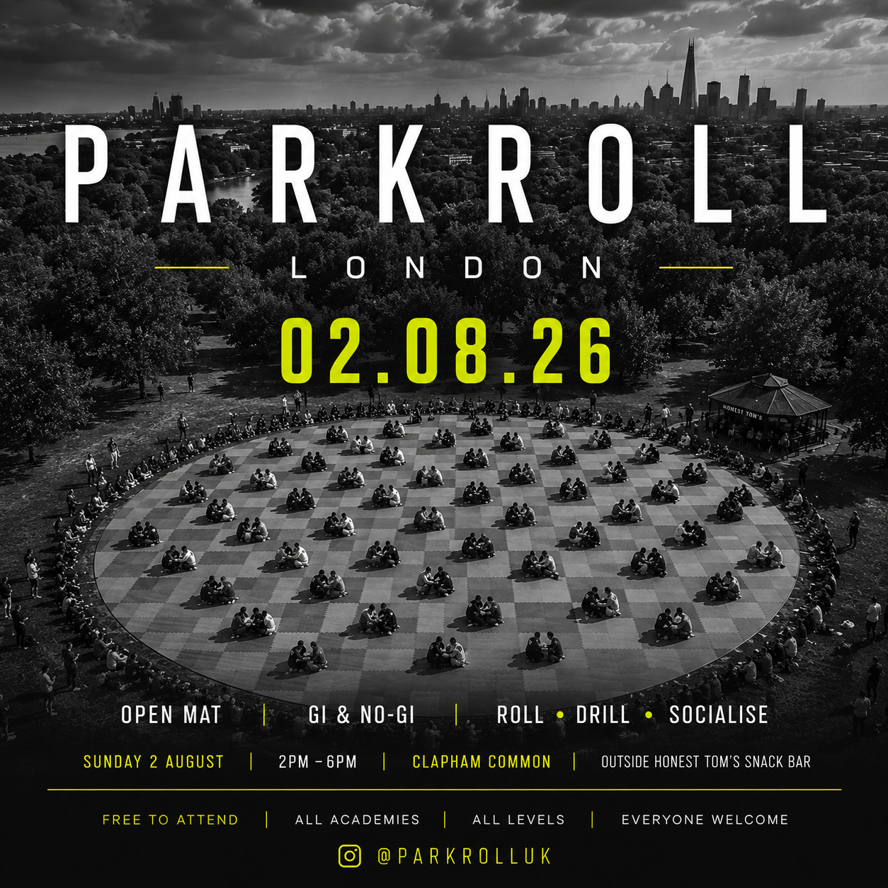 Parkroll London event flyer — 02.08.26 · Clapham Common